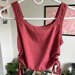 Coral Drawstring Ruched Side Crop Tank Top